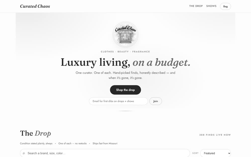 Curated Chaos — screenshot of the live site