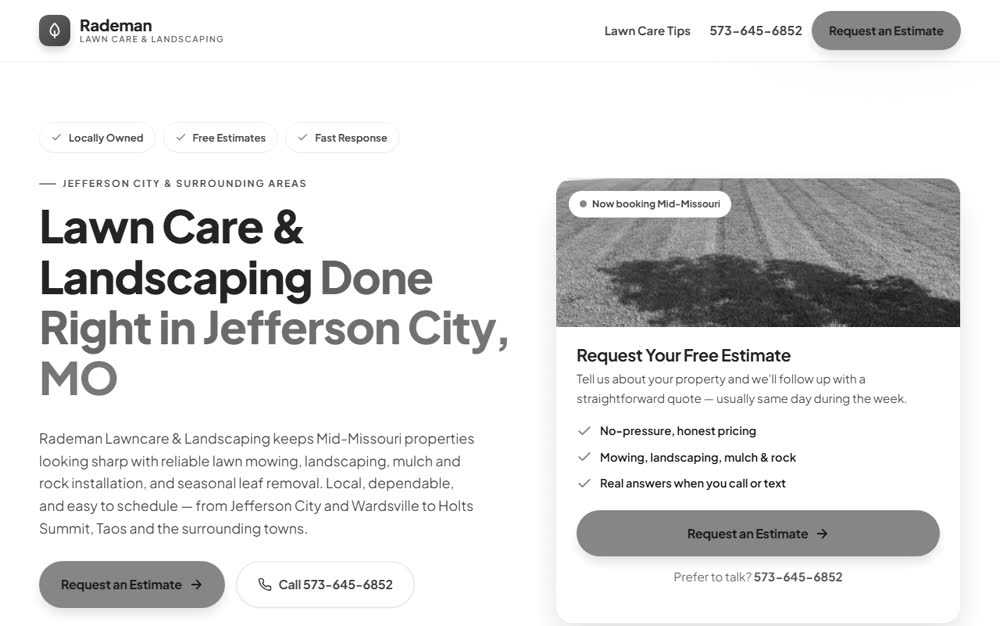 Rademan Lawncare — screenshot of the live site