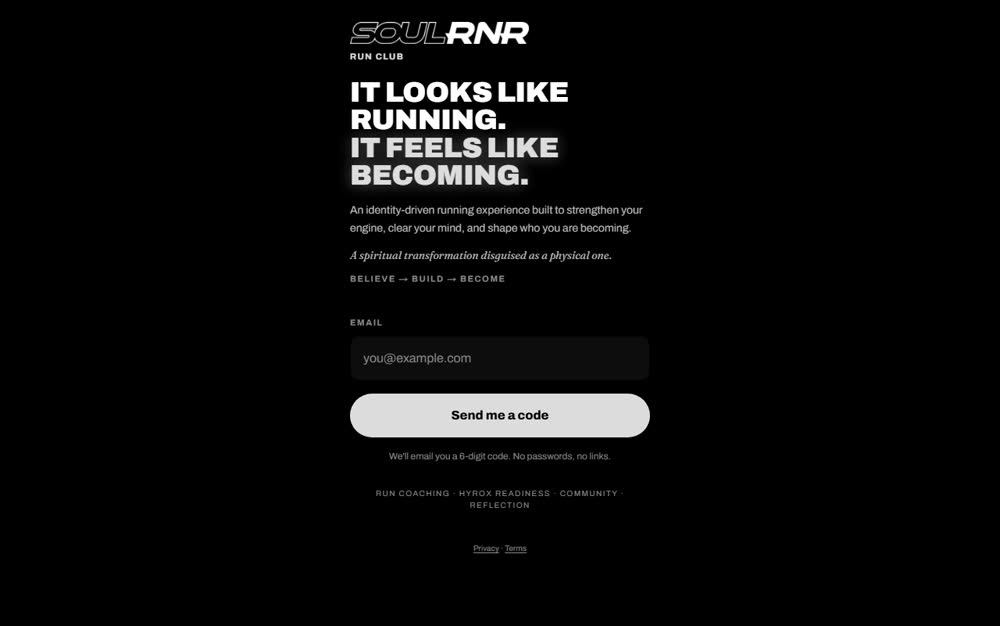 SOULRNR Run Club — screenshot of the live site
